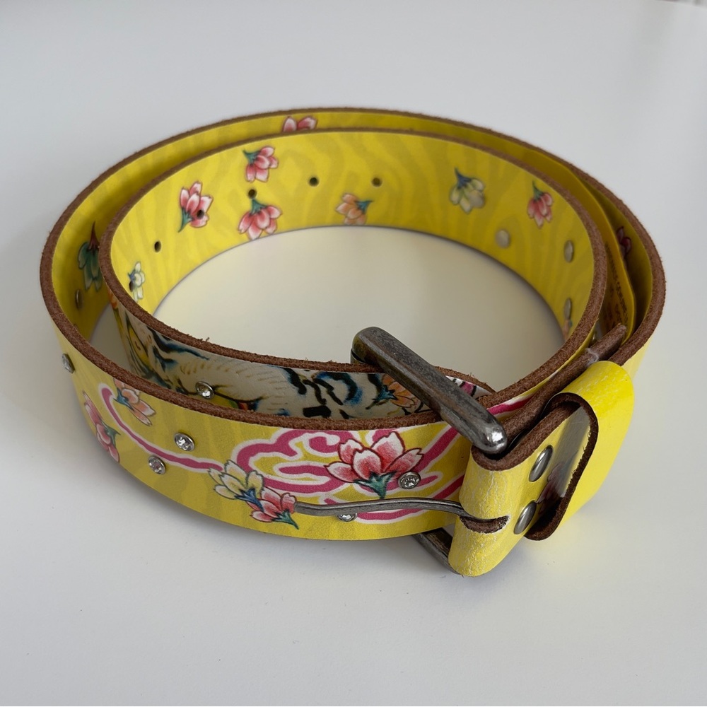 Ed Hardly Floral Yellow Leather Belt